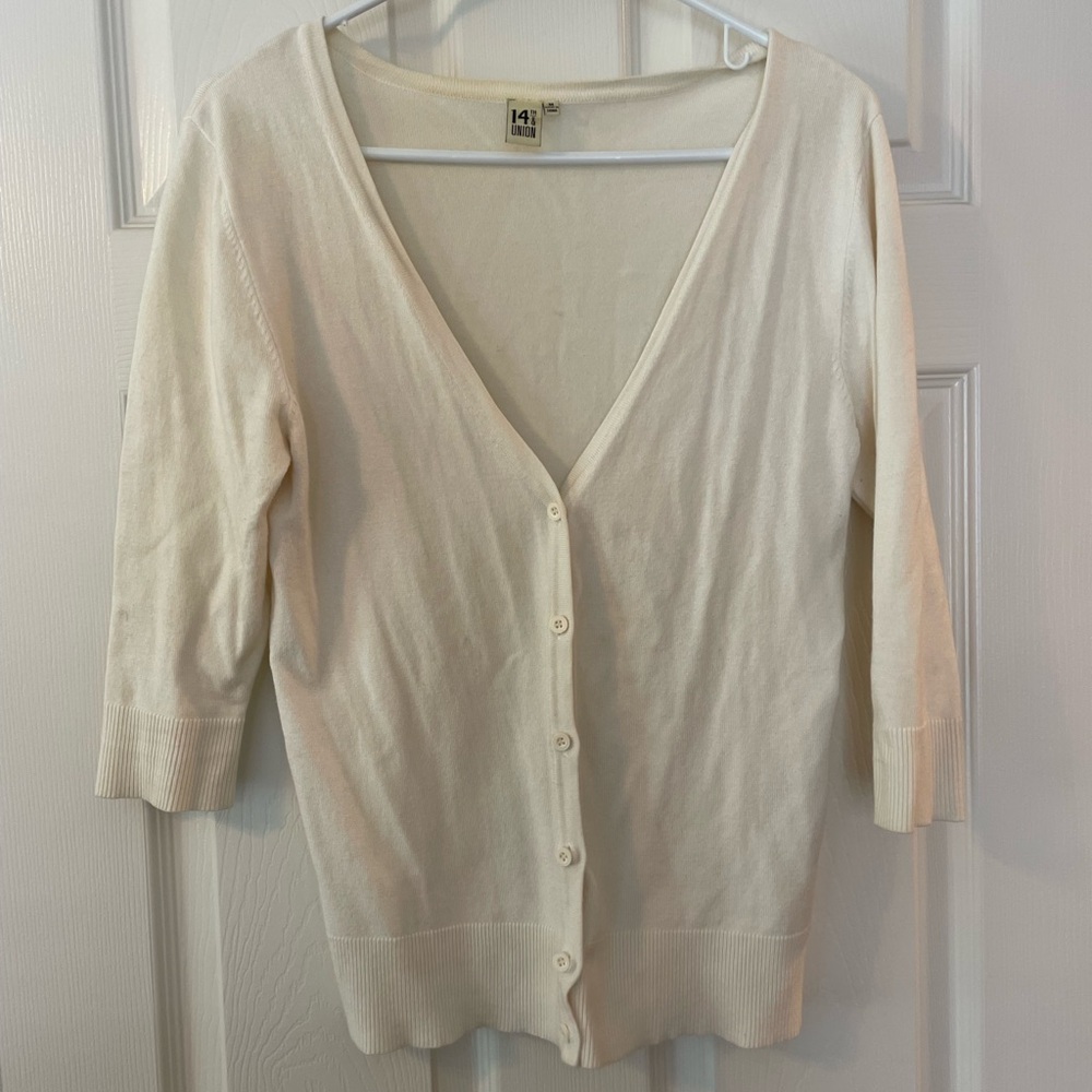 14th & Union Cream Cardigan Sweater V-Neck
